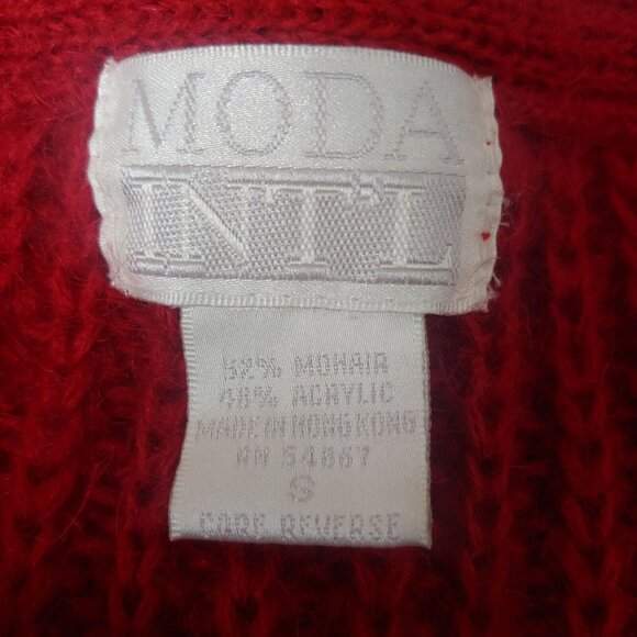 Vintage Y2K Moda Intl Womens S Sweater Cardigan Tunic Red Knit Mohair Blend - Picture 10 of 11